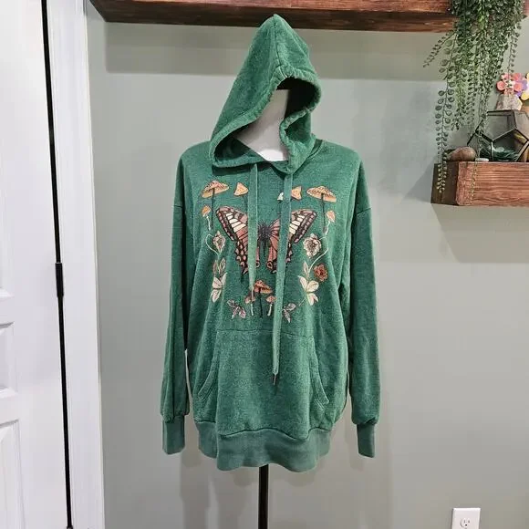 No Boundaries Junior's‎ Medium (7/8) Green Butterfly Hoodie - Picture 3 of 7